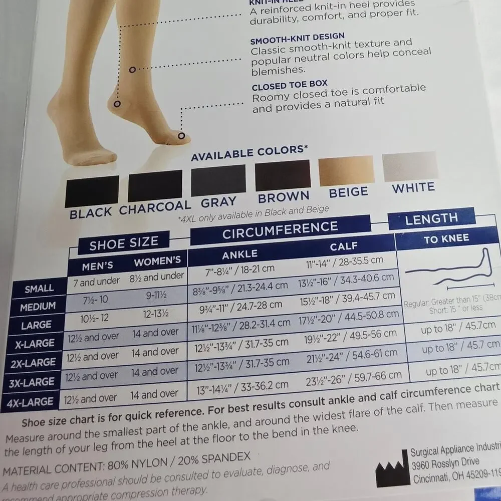 TRUFORM Unisex Gray 8865 Medical Compression Stockings Size X Large